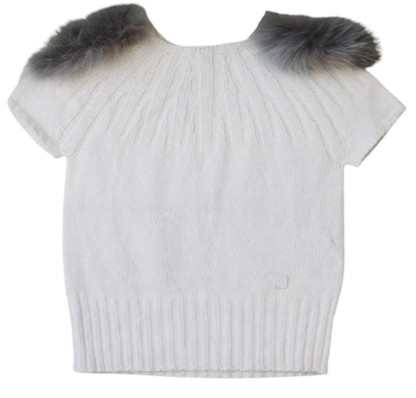 image of FENDI KIDS GIRLS IVORY WOOL BLEND SWEATER WITH FUR TRIM 2 YEARS