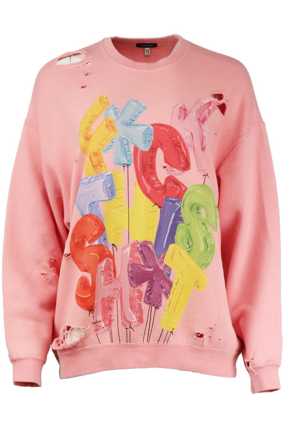 image of R13 DISTRESSED PRINTED COTTON TERRY SWEATSHIRT XSMALL