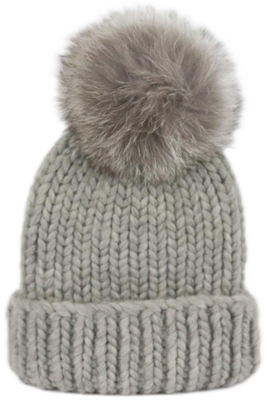 image of EUGENIA KIM FOX FUR TRIMMED RIBBED WOOL BLEND BEANIE ONE SIZE