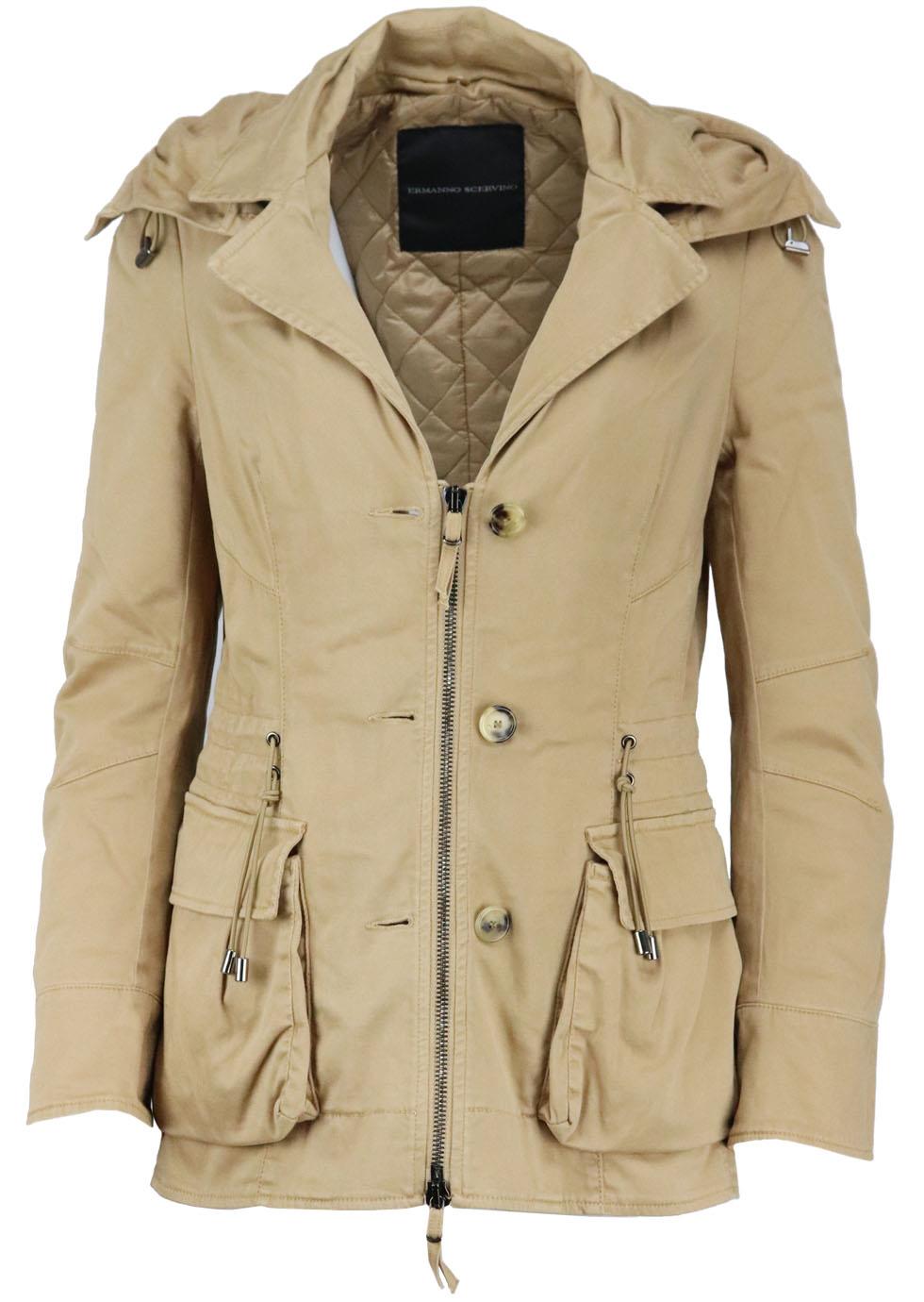 Image of ERMANNO SCERVINO HOODED COTTON CANVAS JACKET IT 40 UK 8