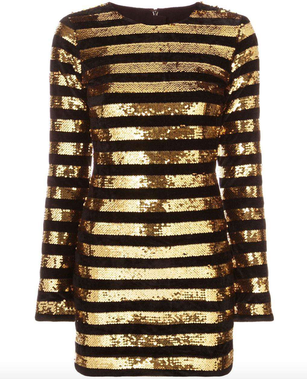 image of RTA CRYSTAL STRIPED SEQUINED VELVET MINI DRESS US 8 UK 12