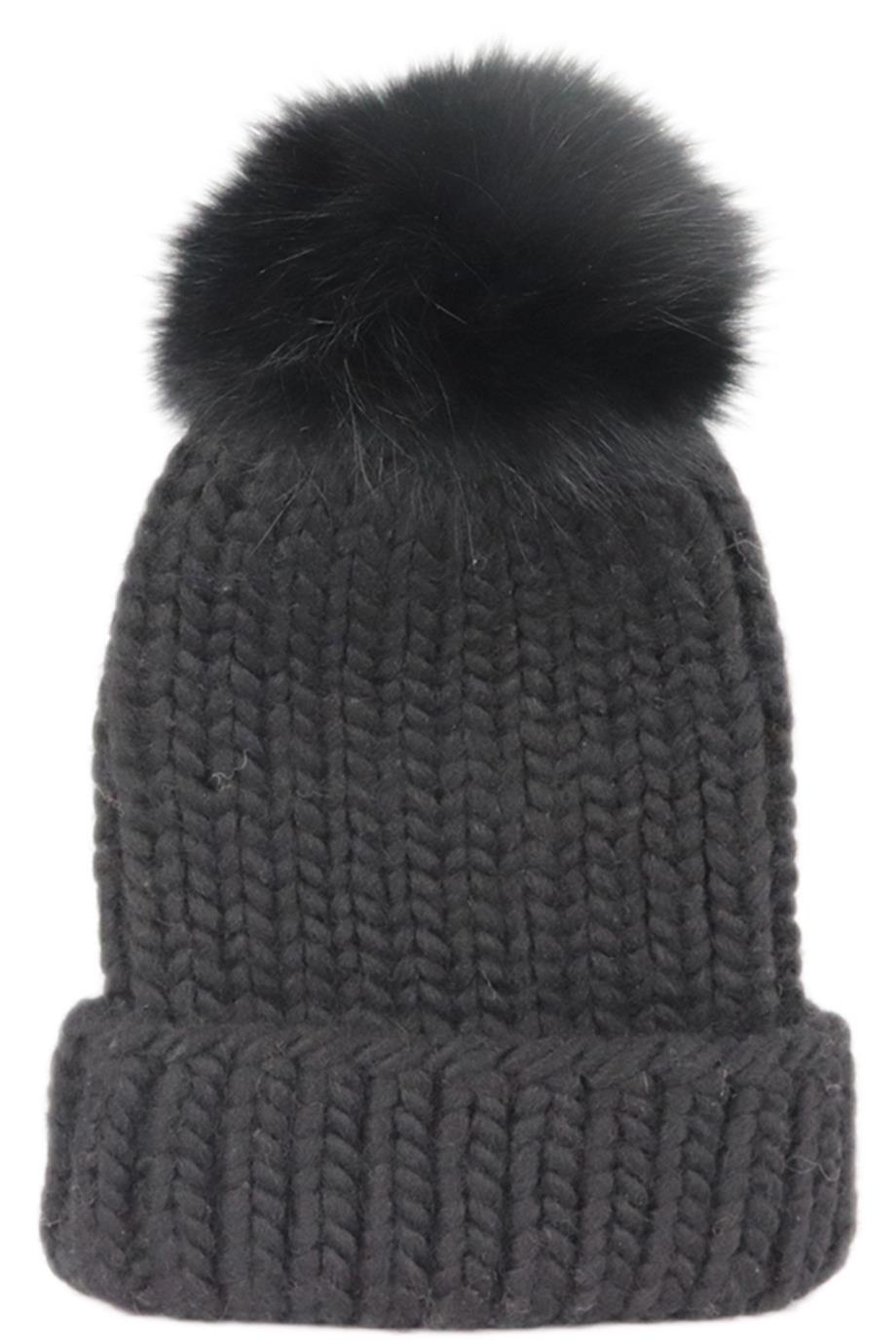 image of EUGENIA KIM FOX FUR TRIMMED RIBBED WOOL BLEND BEANIE ONE SIZE