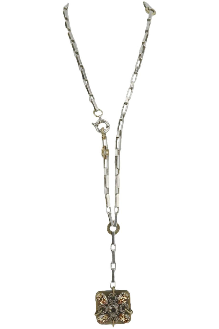 image of LANVIN VINTAGE SILVER TONE CRYSTAL AND RESIN CHAIN NECKLACE