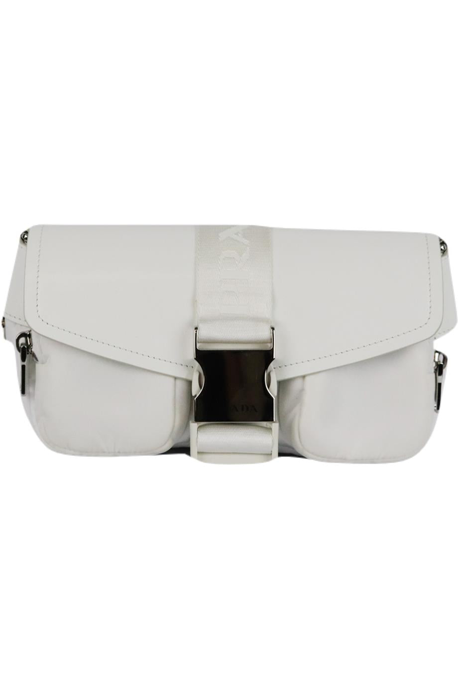 image of PRADA POCKET LEATHER AND NYLON SHOULDER BAG