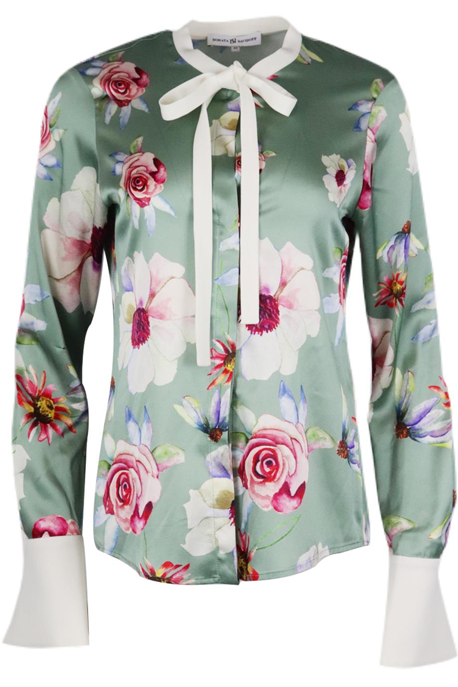 image of DONATA DAVIDOFF FLORAL PRINT SILK SATIN BLOUSE FR 40 UK 12