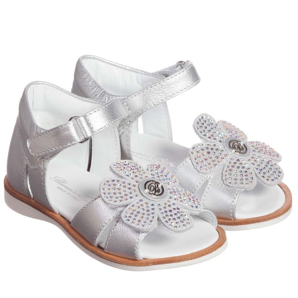 image of MISS BLUMARINE BABY SILVER LEATHER SANDALS EU 20 UK 4