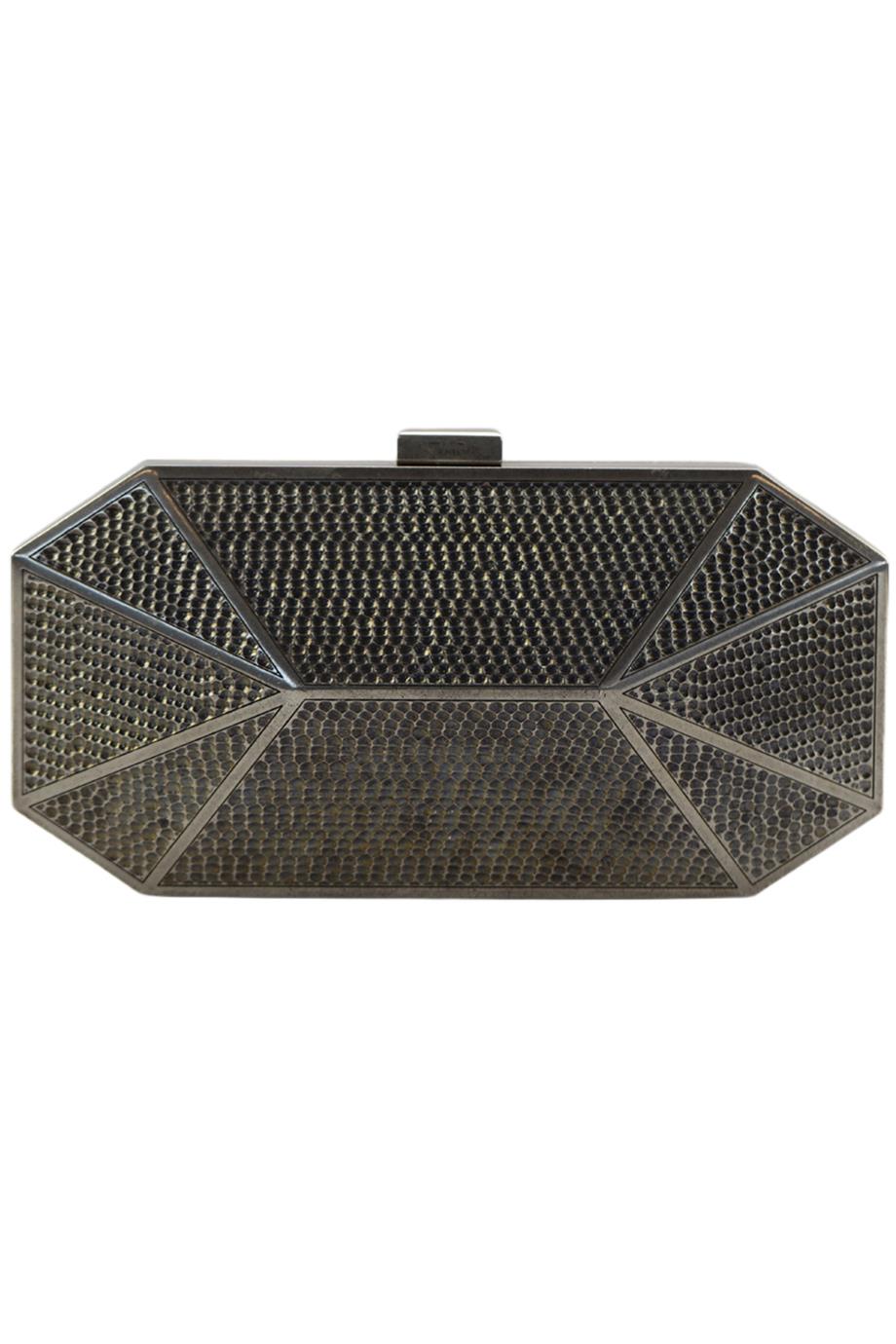 image of STARK EMBOSSED GUNMETAL TONE CLUTCH