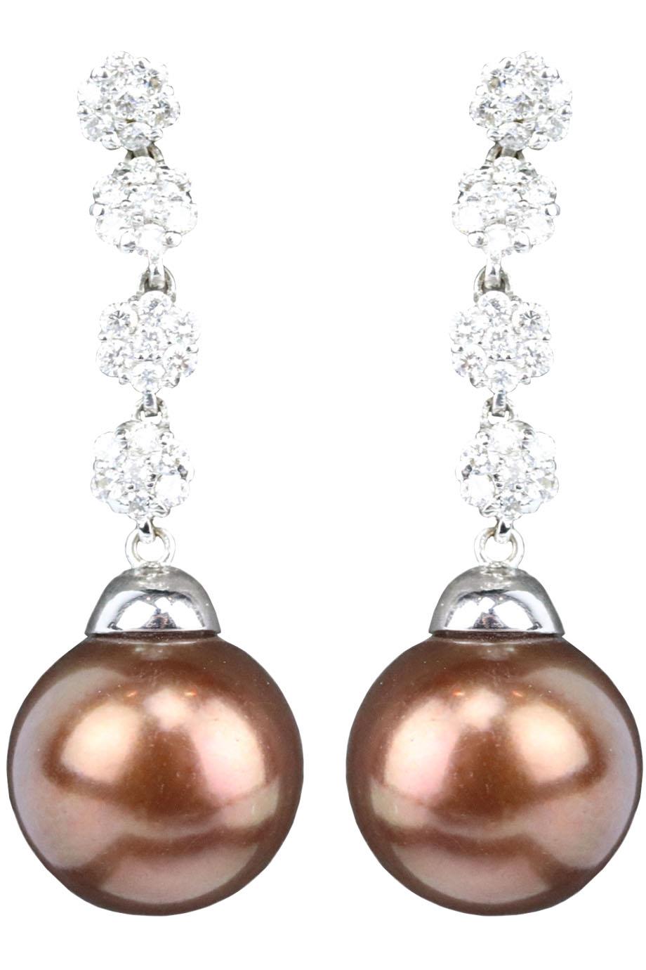 image of EL MAWARDY WHITE GOLD DIAMOND AND PEARL DROP EARRINGS