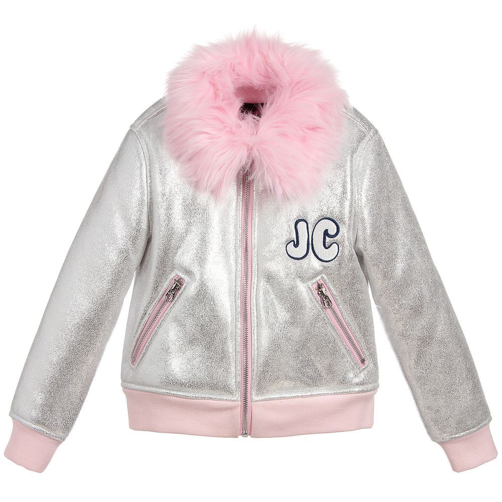 image of JUICY COUTURE GIRLS FUR LINED SILVER JACKET 4-5 YEARS