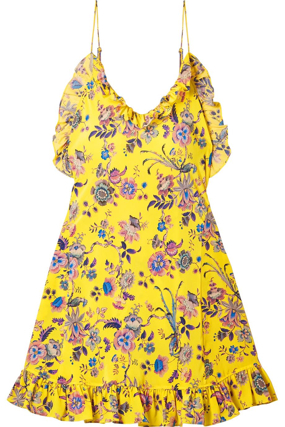 image of LES REVERIES RUFFLED FLORAL PRINT SILK CREPE MINI DRESS US 8 UK 12