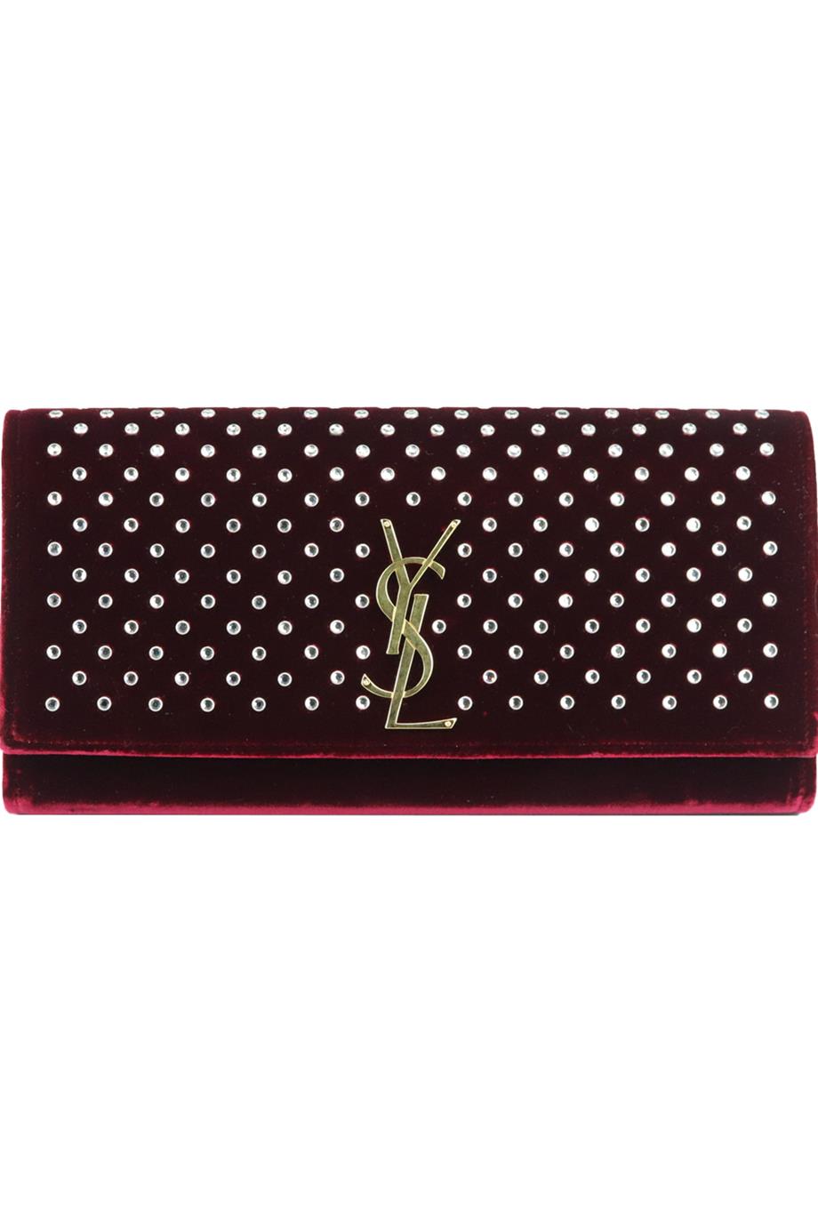 Image of SAINT LAURENT MONOGRAMME EMBELLISHED VELVET CLUTCH