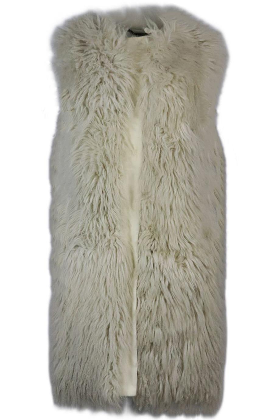 Image of DOLCE AND GABBANA CORDUROY TRIMMED SHEARLING GILET IT 40 UK 8