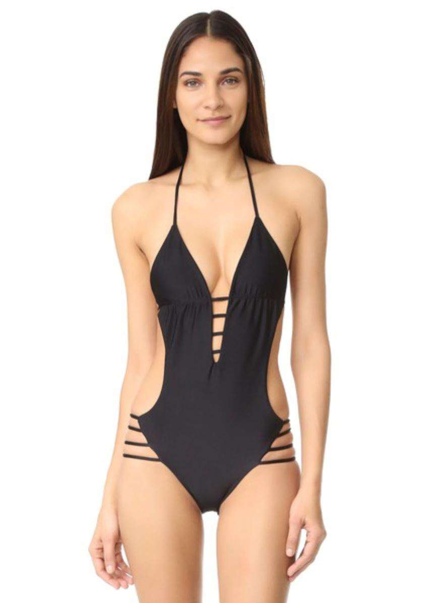 image of TORI PRAVER AGAVE BLACK ONE PIECE SWIMSUIT SMALL