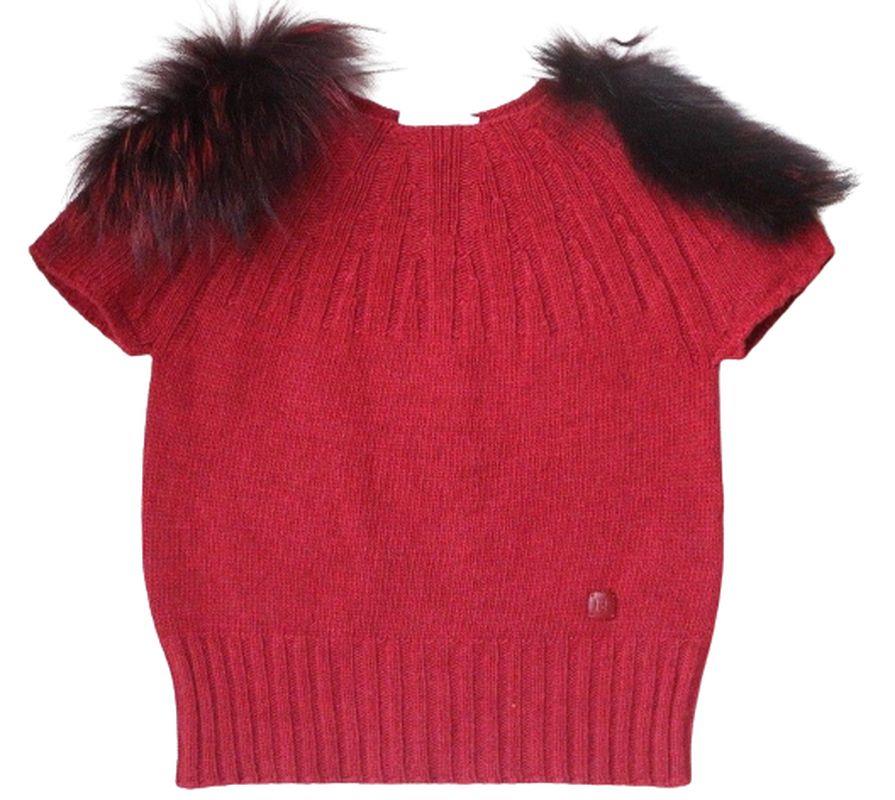 Image of FENDI KIDS GIRLS BURGUNDY RED WOOL BLEND SWEATER WITH FUR TRIM 2 YEARS