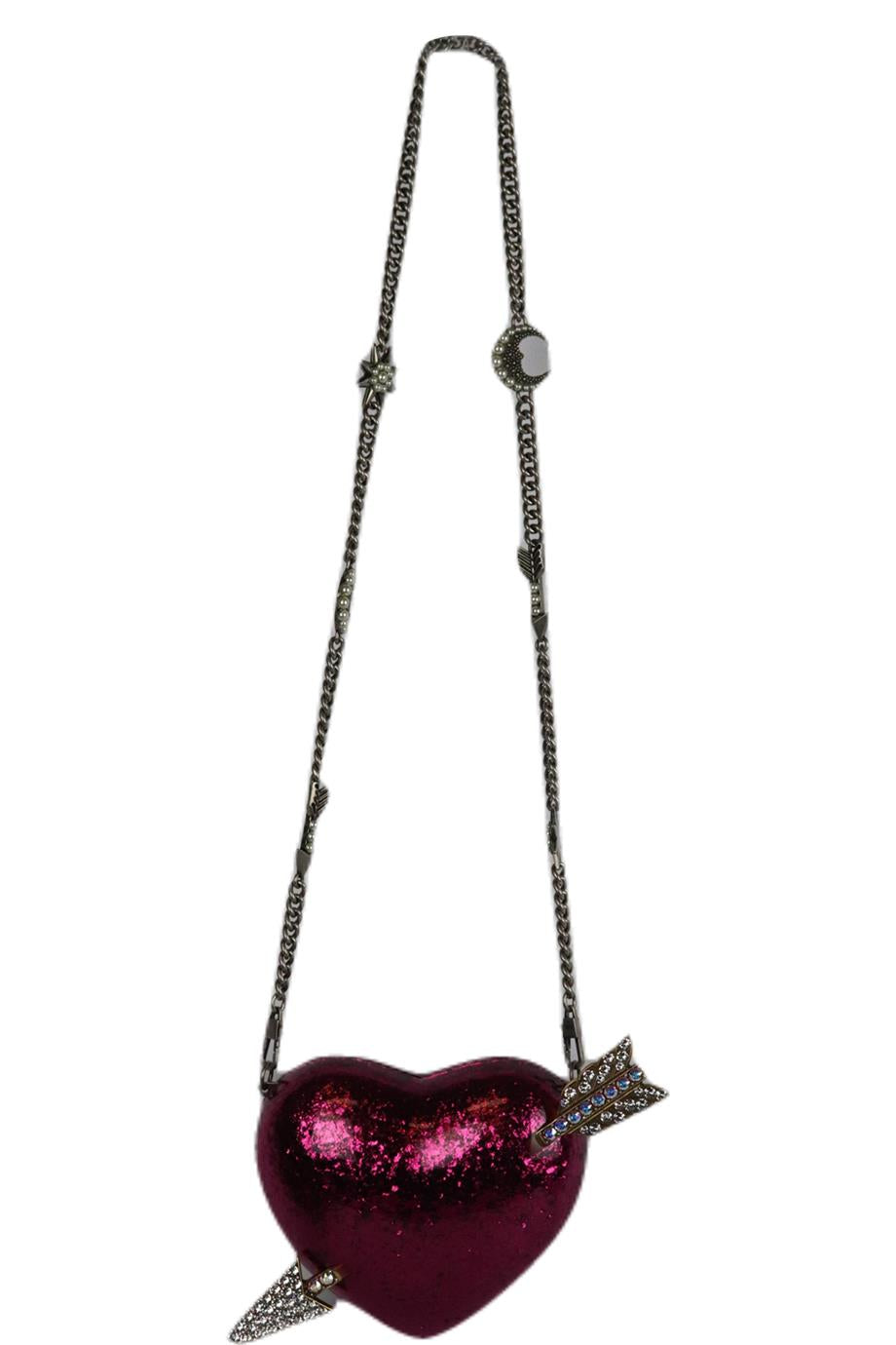 image of GUCCI BROADWAY HEART CRYSTAL EMBELLISHED GLITTERED PERSPEX SHOULDER BAG