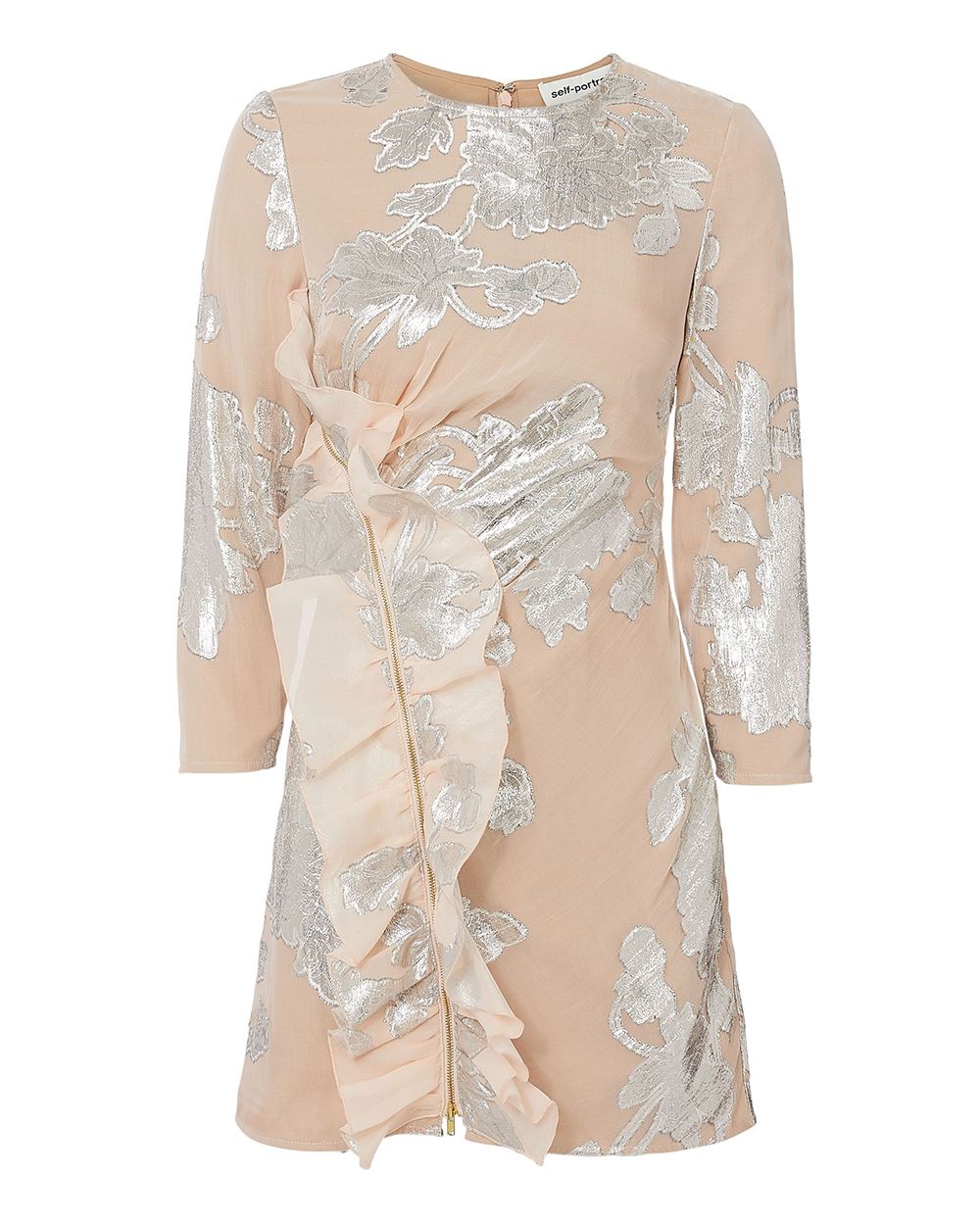 image of SELF-PORTRAIT METALLIC FIL COUPÉ RUFFLE MINI DRESS UK 12