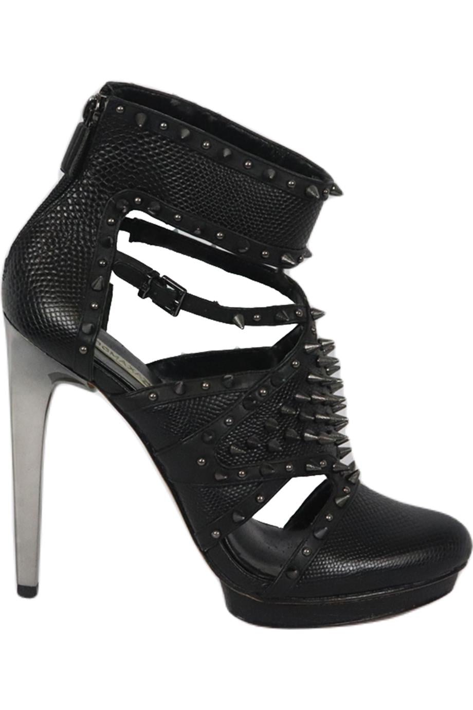 image of BCBG MAXAZRIA STUDDED CUTOUT LEATHER ANKLE BOOTS EU 39 UK 6 US 9