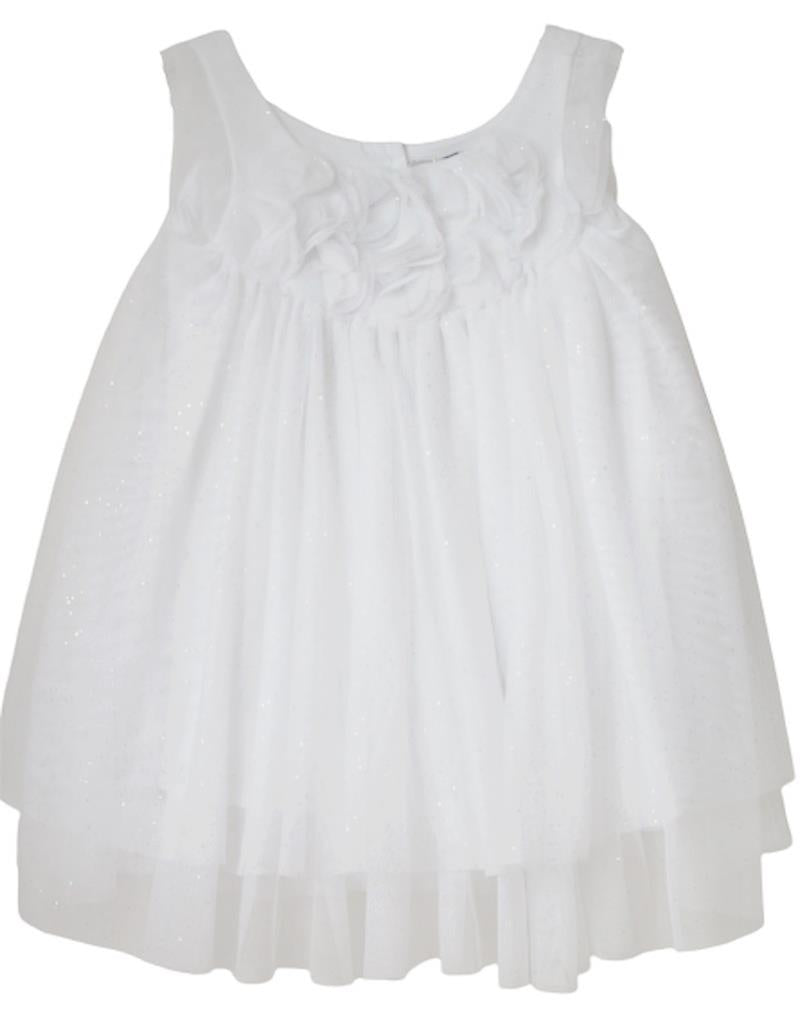 image of LILI GAUFRETTE GIRLS WHITE TULLE DRESS WITH GOLD GLITTER 2 YEARS