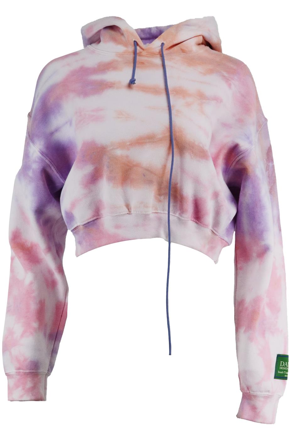 image of DANZY CROPPED TIE DYED COTTON JERSEY HOODIE MEDIUM