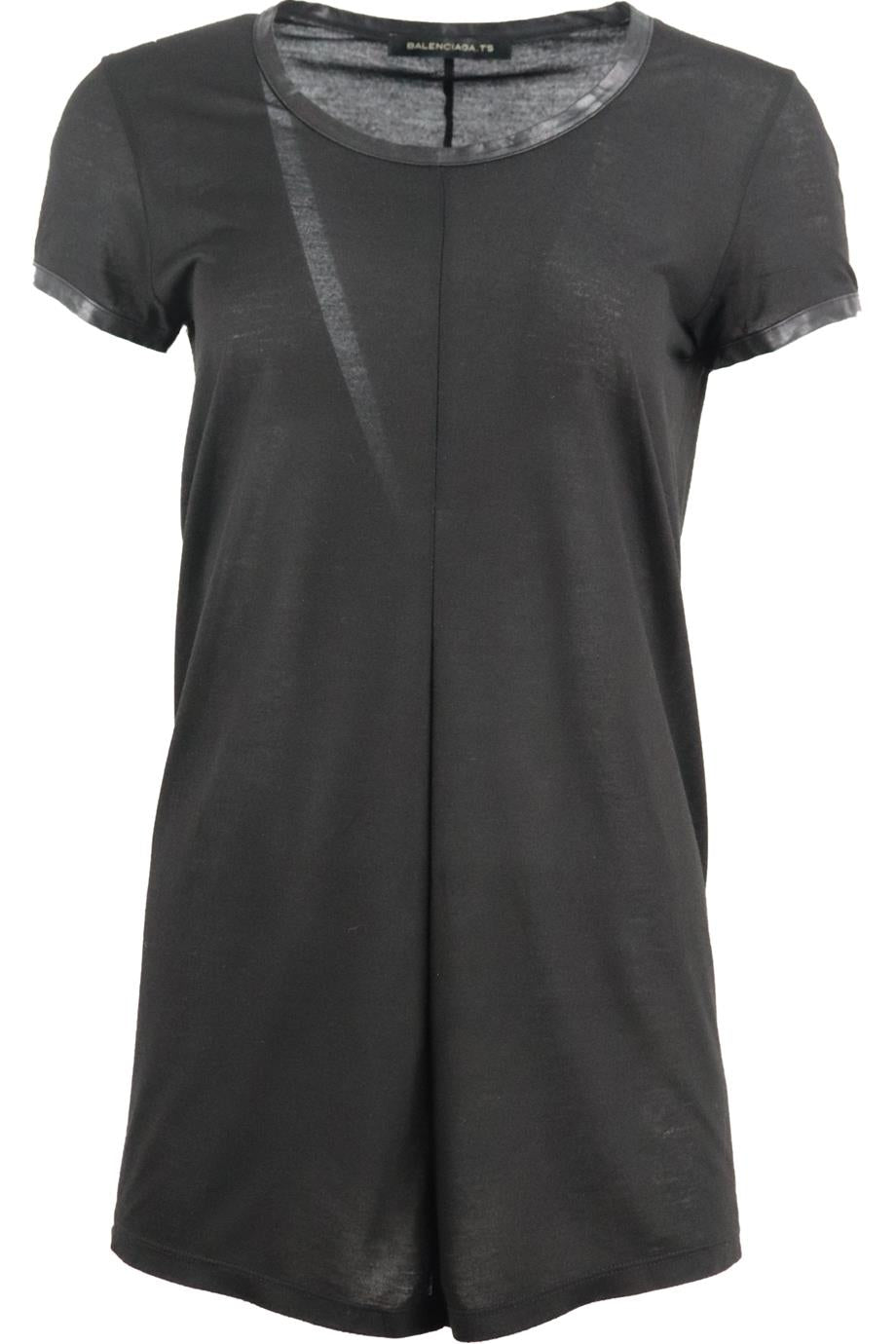 Image of BALENCIAGA LEATHER TRIMMED JERSEY T-SHIRT FR 36 UK 8