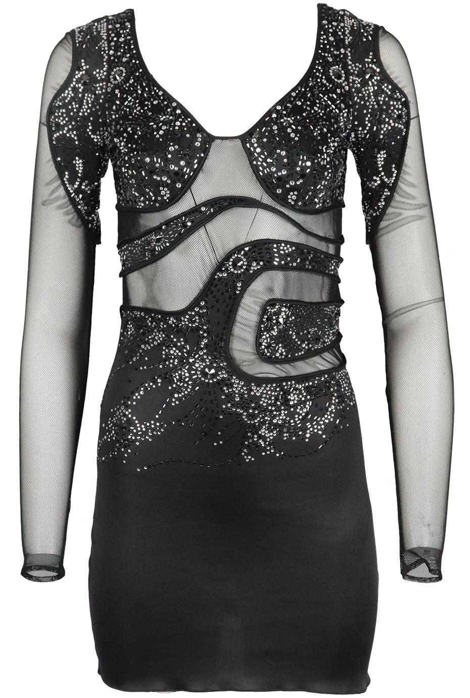 image of JITROIS CRYSTAL EMBELLISHED MESH AND STRETCH JERSEY MINI DRESS FR 36 UK 8