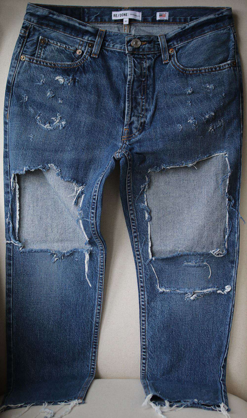 image of RE/DONE LEVI'S HIGH-RISE RIPPED DENIM JEANS W27 UK 8/10