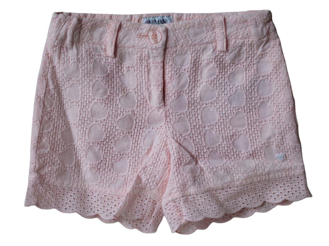 image of ARMANI JUNIOR GIRLS PINK BRODERIE ANGLAISE SHORTS 3 YEARS