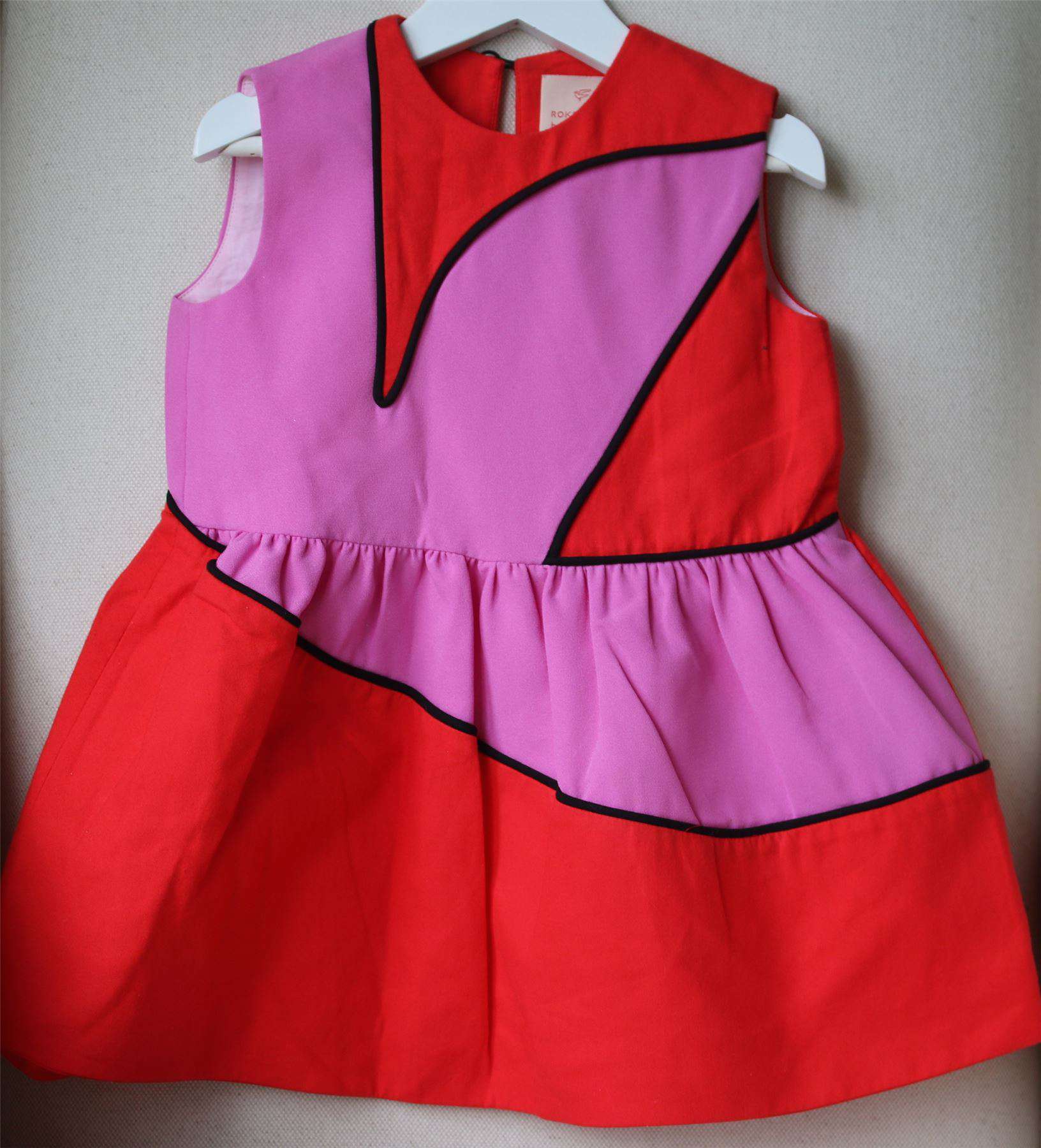 pink and red block dress