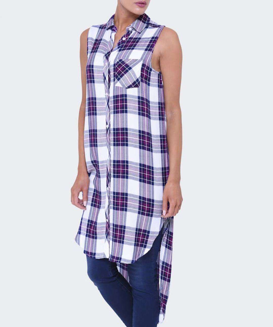 image of RAILS JORDYN PLAID SLEEVELESS HIGH-LOW SHIRT TUNIC DRESS MEDIUM