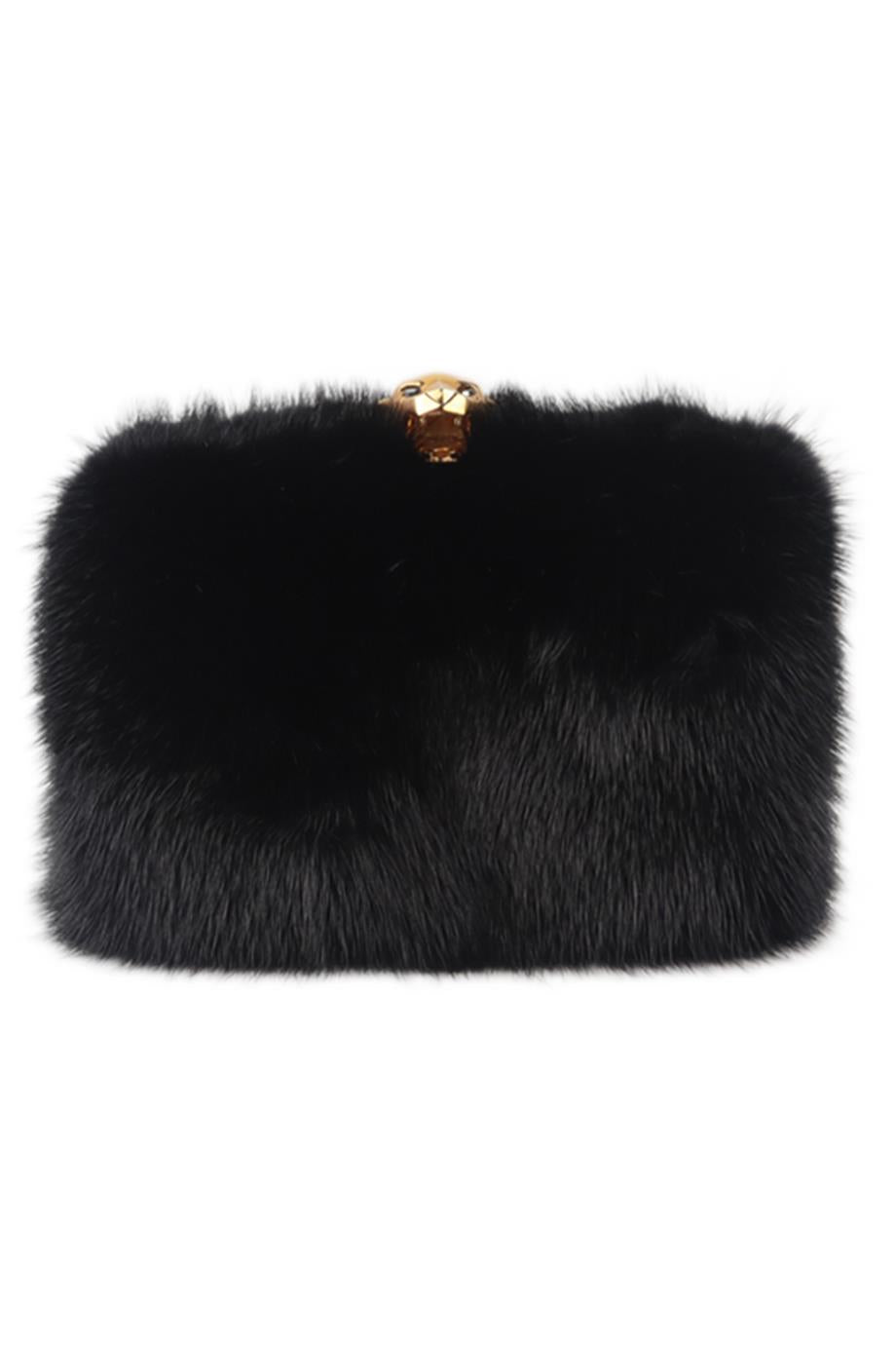 Image of STARK MINK FUR AND SUEDE BOX CLUTCH