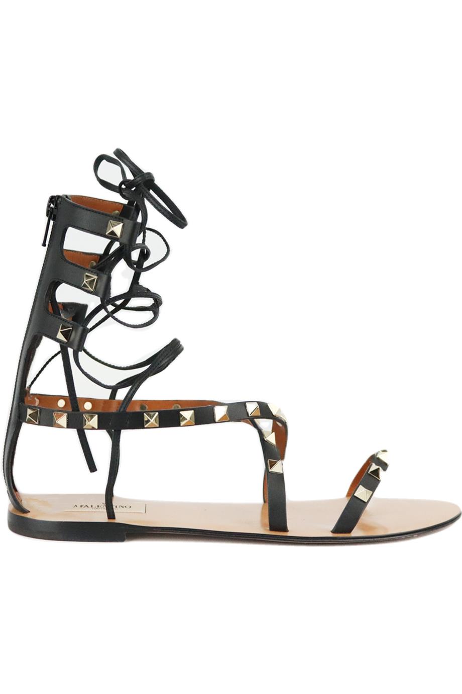 image of VALENTINO GARAVANI ROCKSTUD LACE UP LEATHER SANDALS EU 38 UK 5 US 8