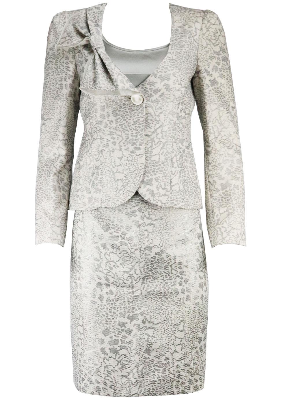 image of ARMANI COLLEZIONI METALLIC JACQUARD SKIRT AND JACKET SET IT 42 UK 10