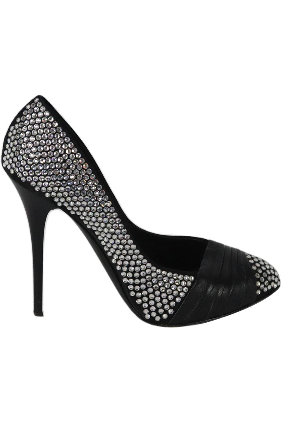 image of GIUSEPPE ZANOTTI CRYSTAL EMBELLISHED SATIN AND LEATHER PUMPS EU 39 UK 6 US 9