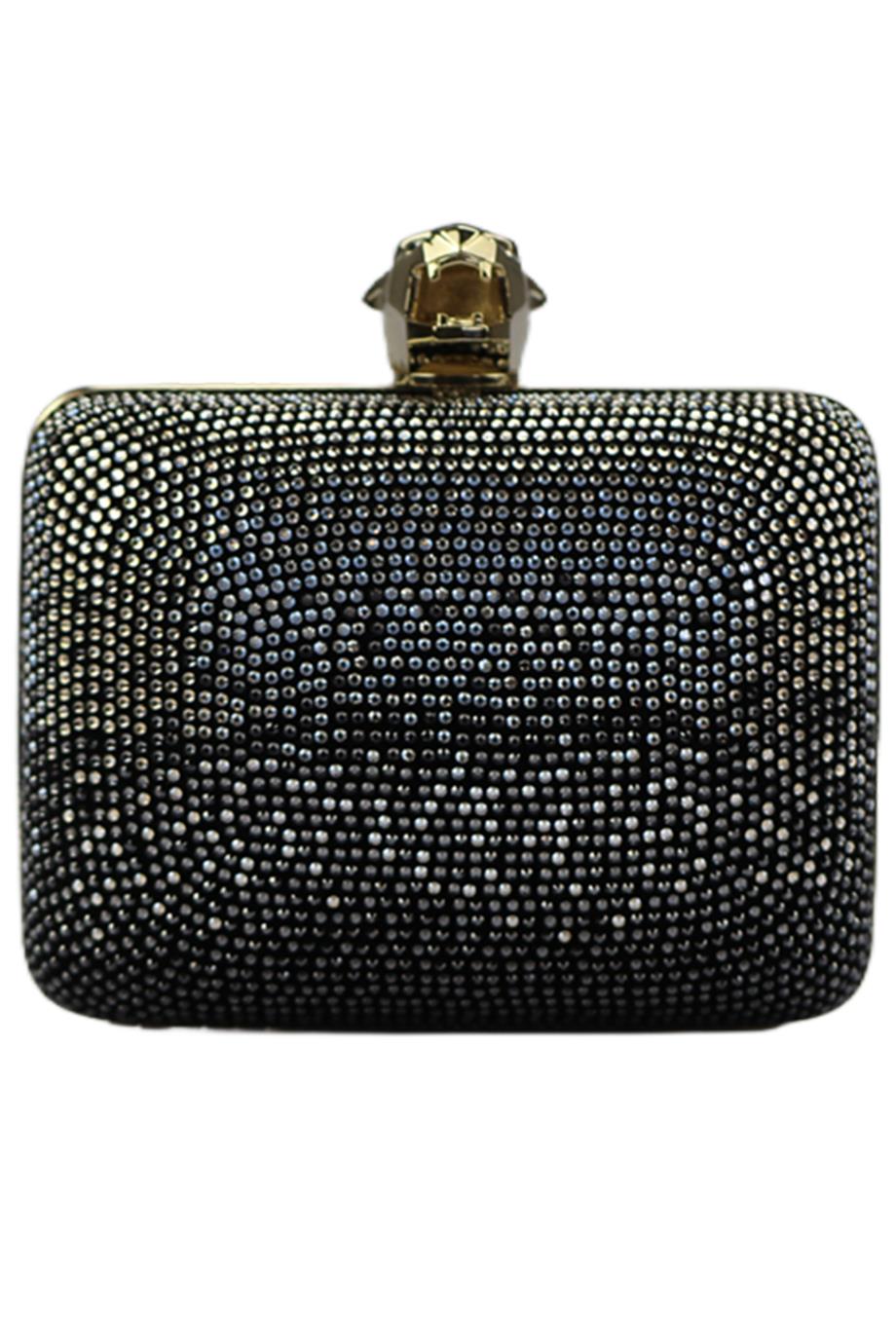 image of STARK CRYSTAL EMBELLISHED SUEDE AND SILVER TONE CLUTCH