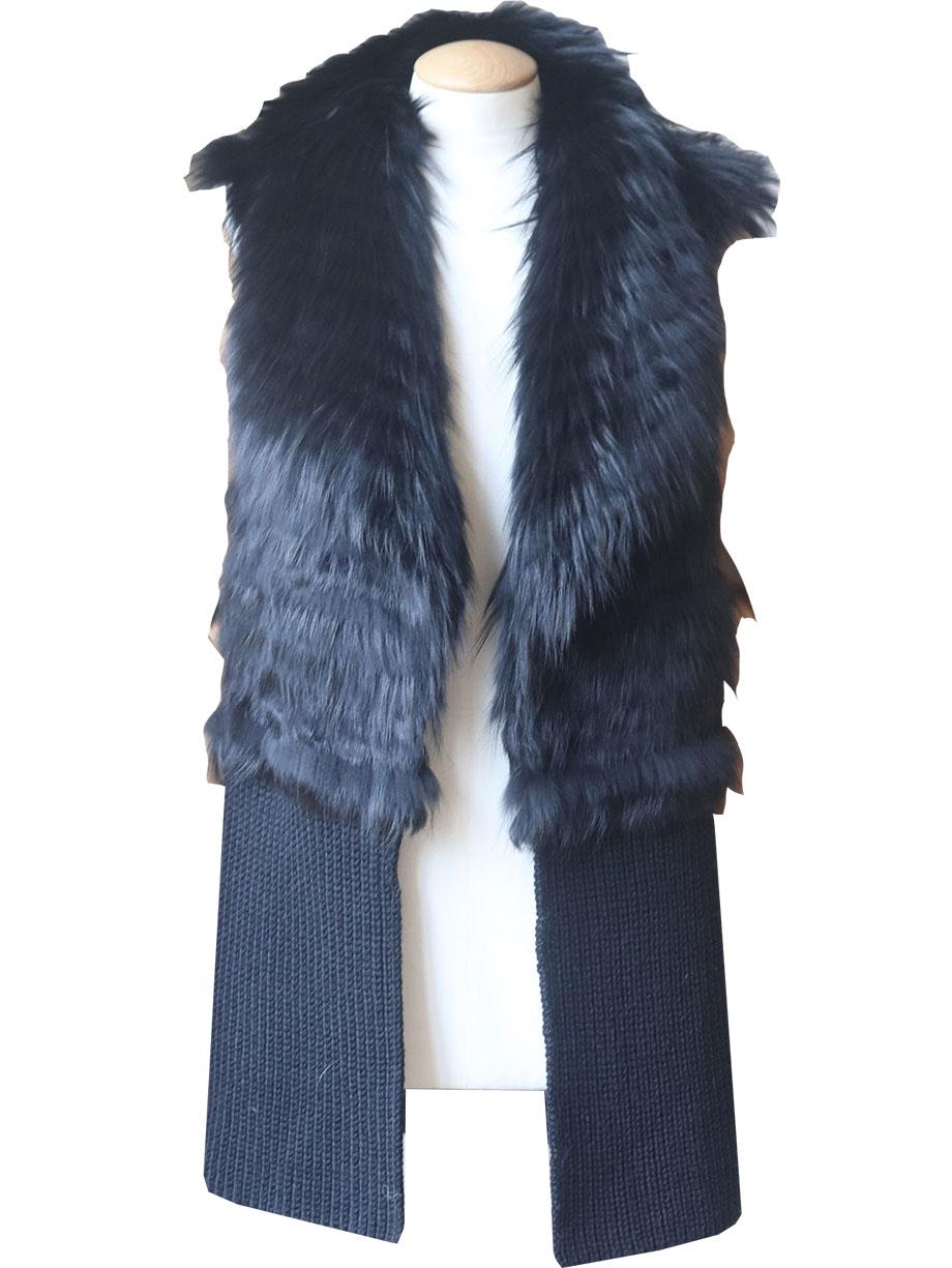 image of RAMY BROOK FOX FUR TRIMMED RIBBED WOOL BLEND GILET MEDIUM