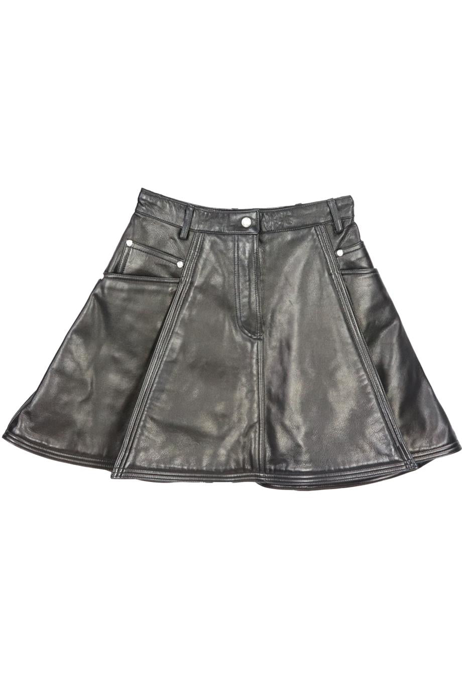 Image of BALMAIN EMBELLISHED PLEATED LEATHER MINI SKIRT FR 36 UK 8