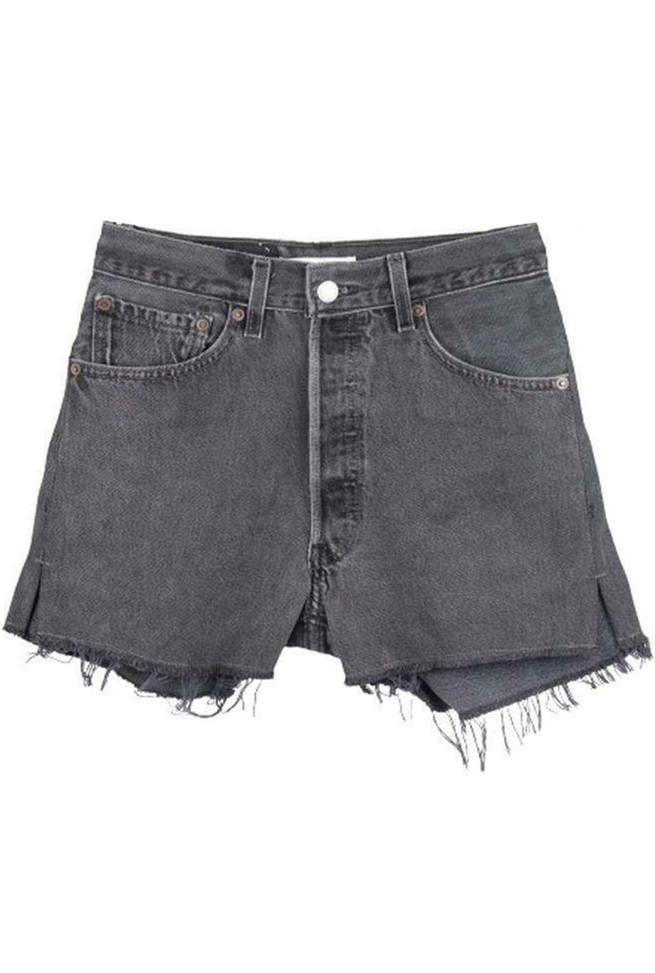 image of RE/DONE DISTRESSED HIGH WAISTED DENIM SHORTS W24 UK 6