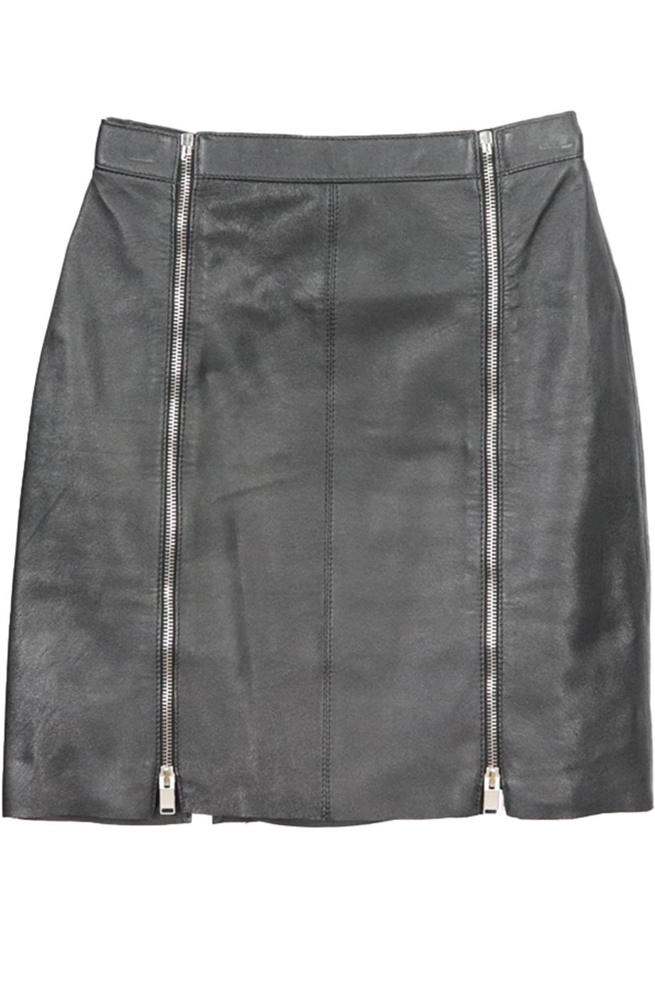 image of SAINT LAURENT ZIP DETAILED LEATHER MINI SKIRT FR 36 UK 8