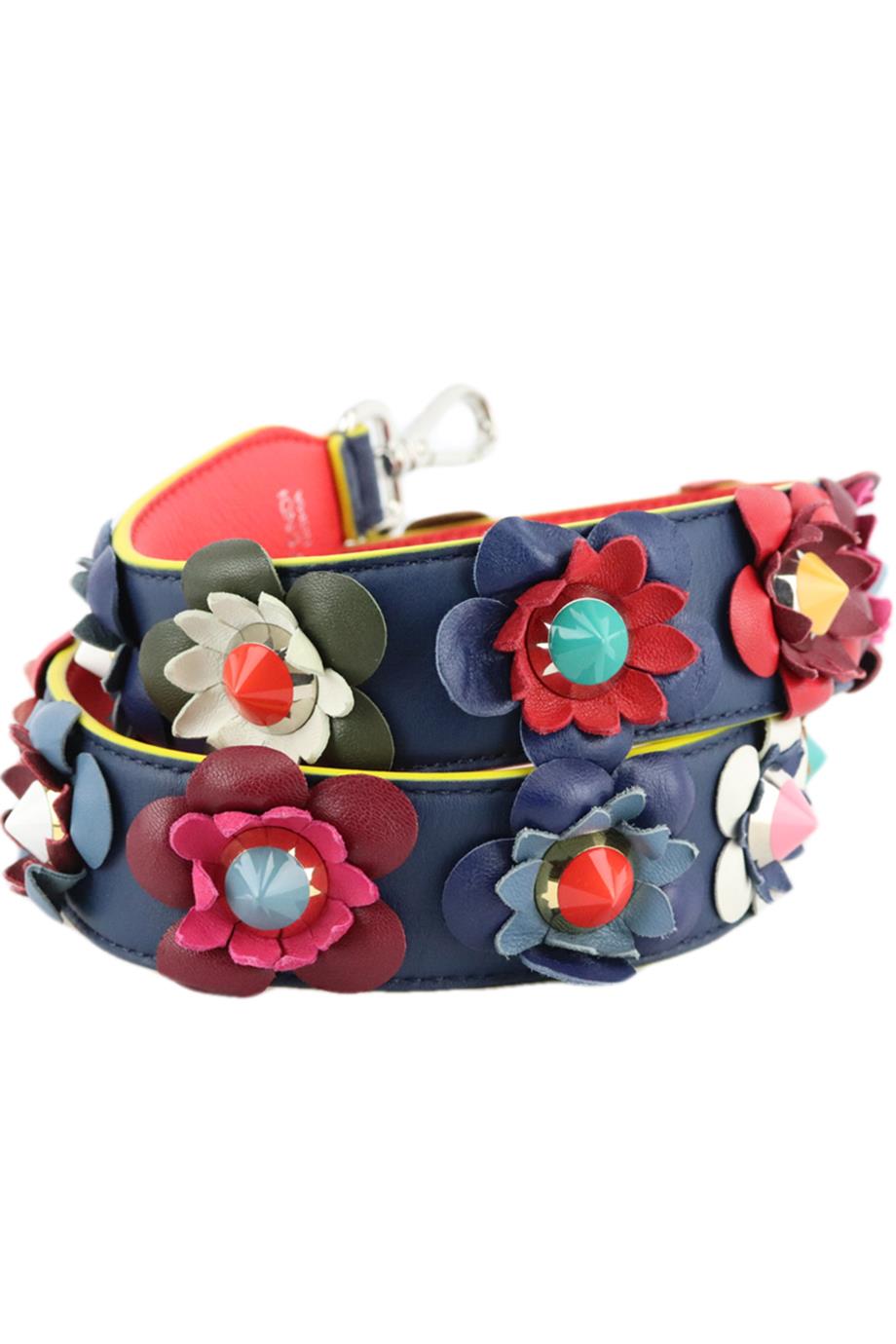 image of FENDI FLORAL APPLIQUÉD LEATHER BAG STRAP