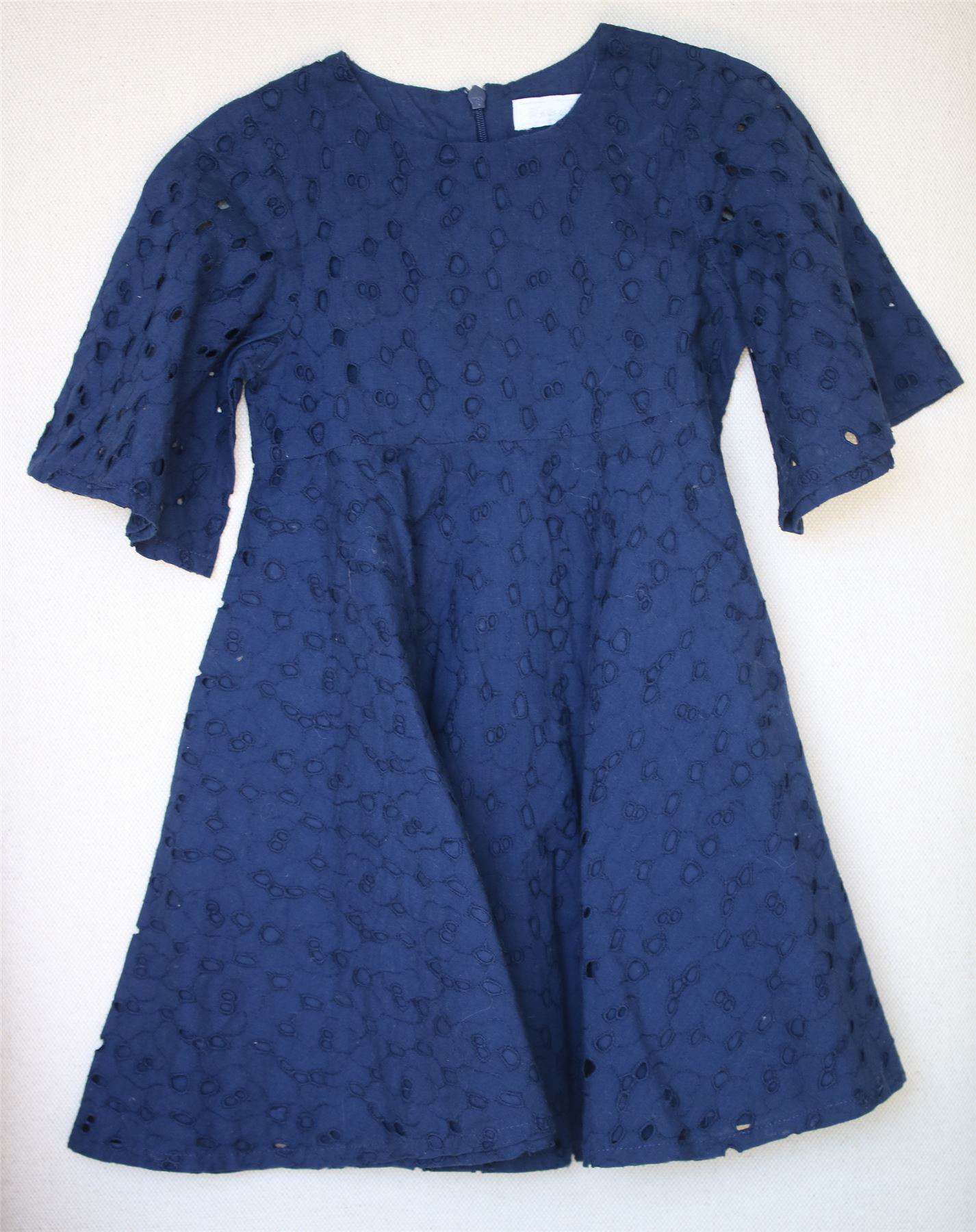 image of TARTINE ET CHOCOLAT GIRLS NAVY BLUE BRODERIE ANGLAISE DRESS 4 YEARS