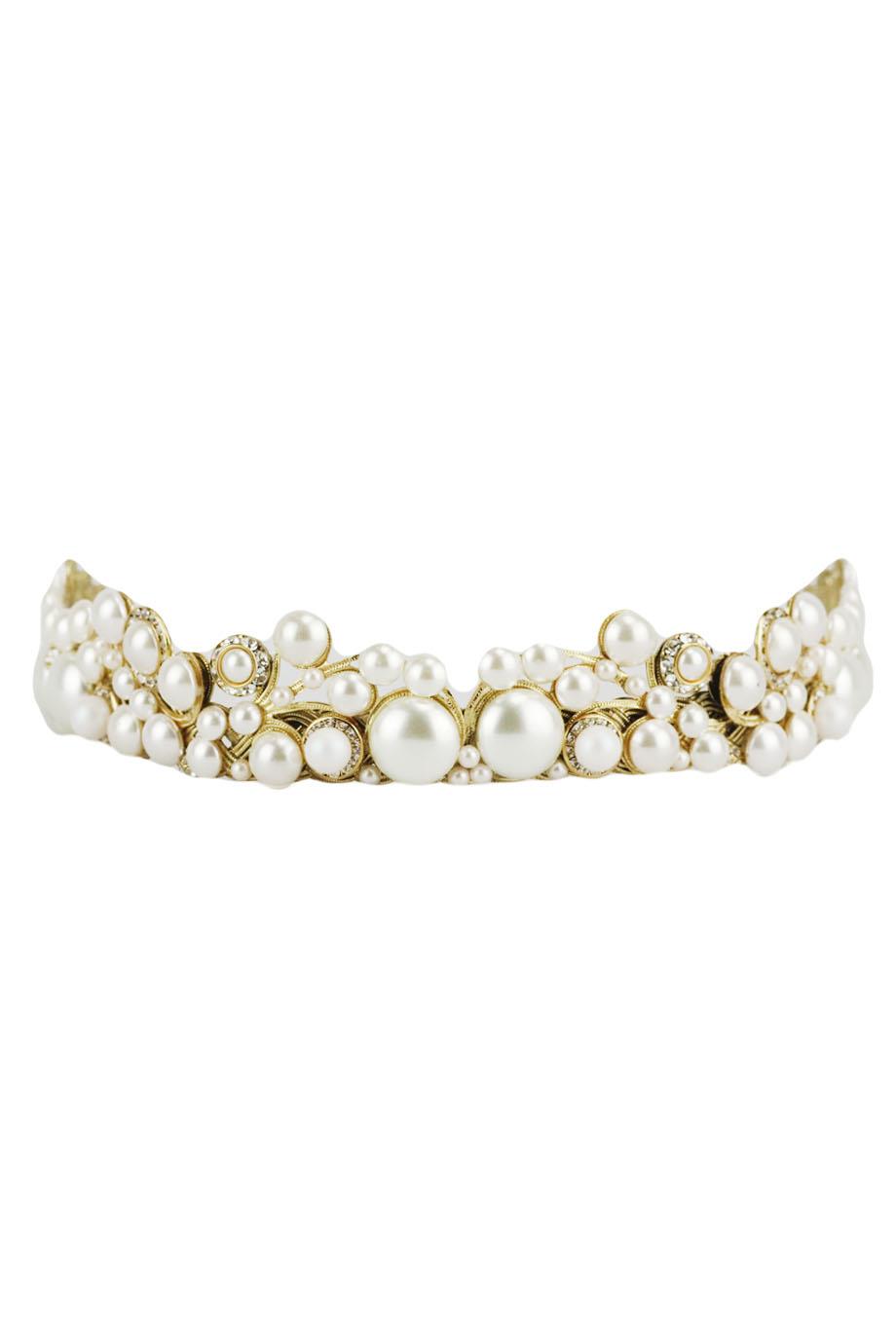 image of MARIA ELENA GOLD TONE FAUX PEARL AND CRYSTAL BRIDAL HEADBAND