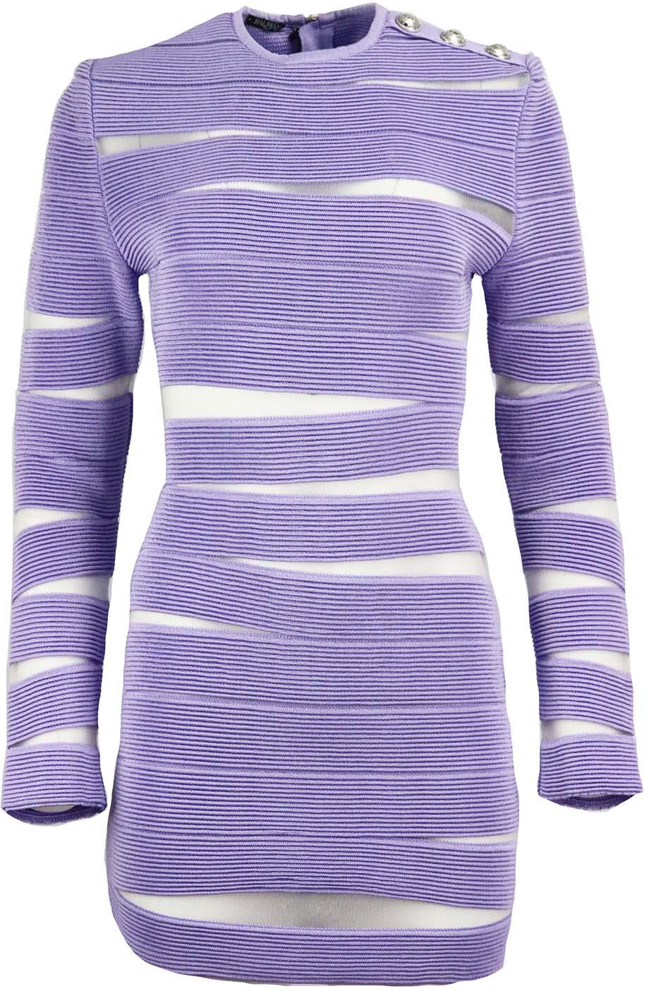 Image of BALMAIN MESH PANELLED RIBBED KNIT MINI DRESS FR 42 UK 14