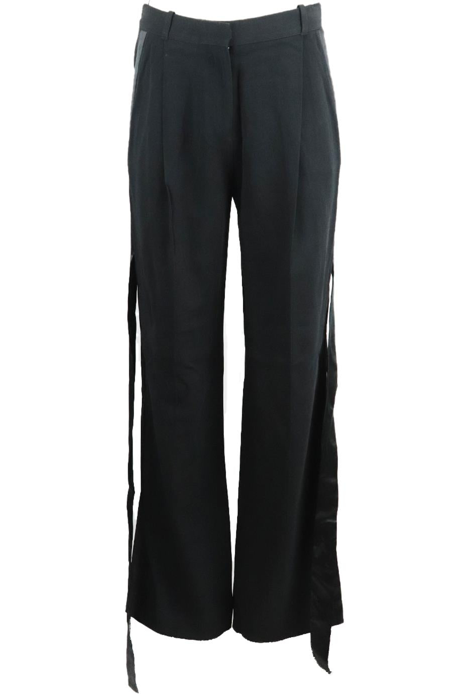 Image of GIVENCHY SATIN TRIMMED WOVEN WIDE LEG PANTS FR 34 UK 6