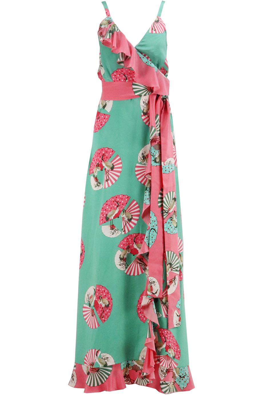 Image of RACIL RUFFED PRINTED SILK CREPE DE CHINE MAXI DRESS FR 34 UK 6