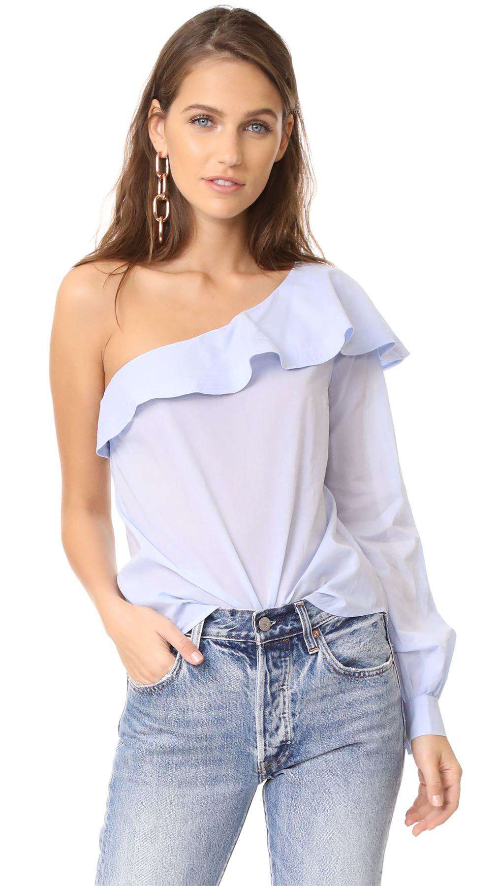 image of A.L.C. BRIELLE ONE SHOULDER RUFFLED TOP US 8 UK 12