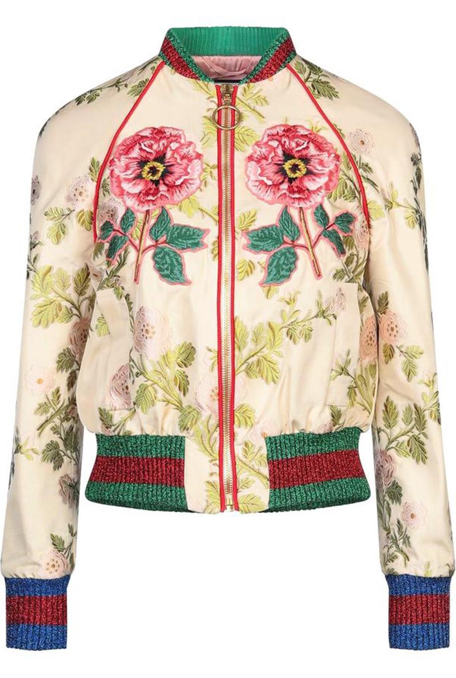 gucci floral embroidered bomber jacket