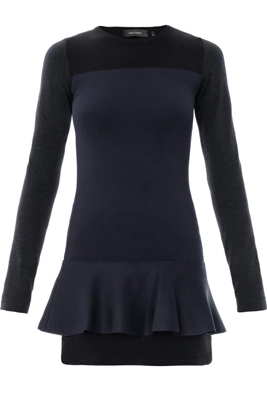 image of ISABEL MARANT ADAMS WOOL BLEND PEPLUM MINI DRESS FR 40 UK 12