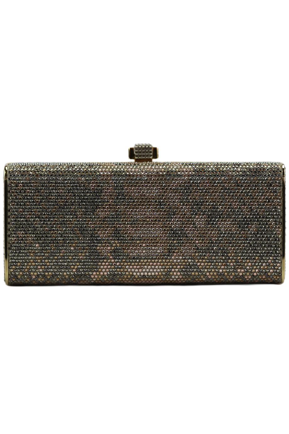 image of STARK CRYSTAL EMBELLISHED SUEDE AND SILVER TONE CLUTCH