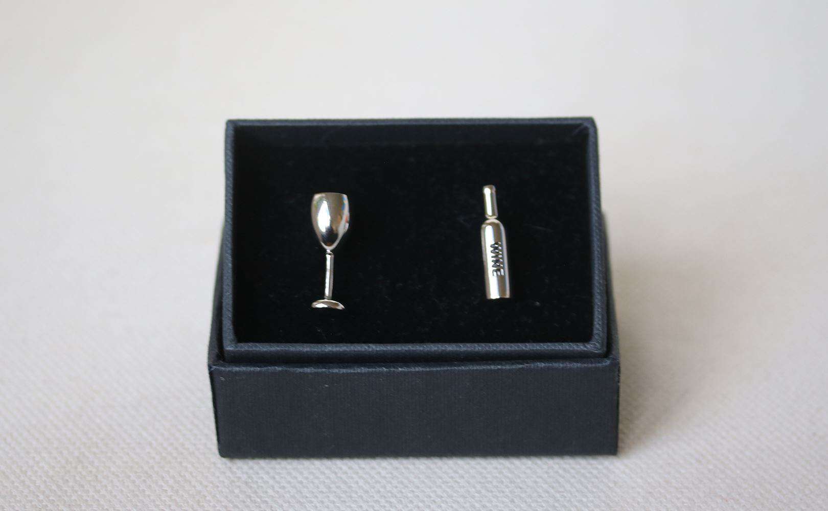 image of ORCHID NOVELTY WINE GLASS AND BOTTLE CUFFLINKS