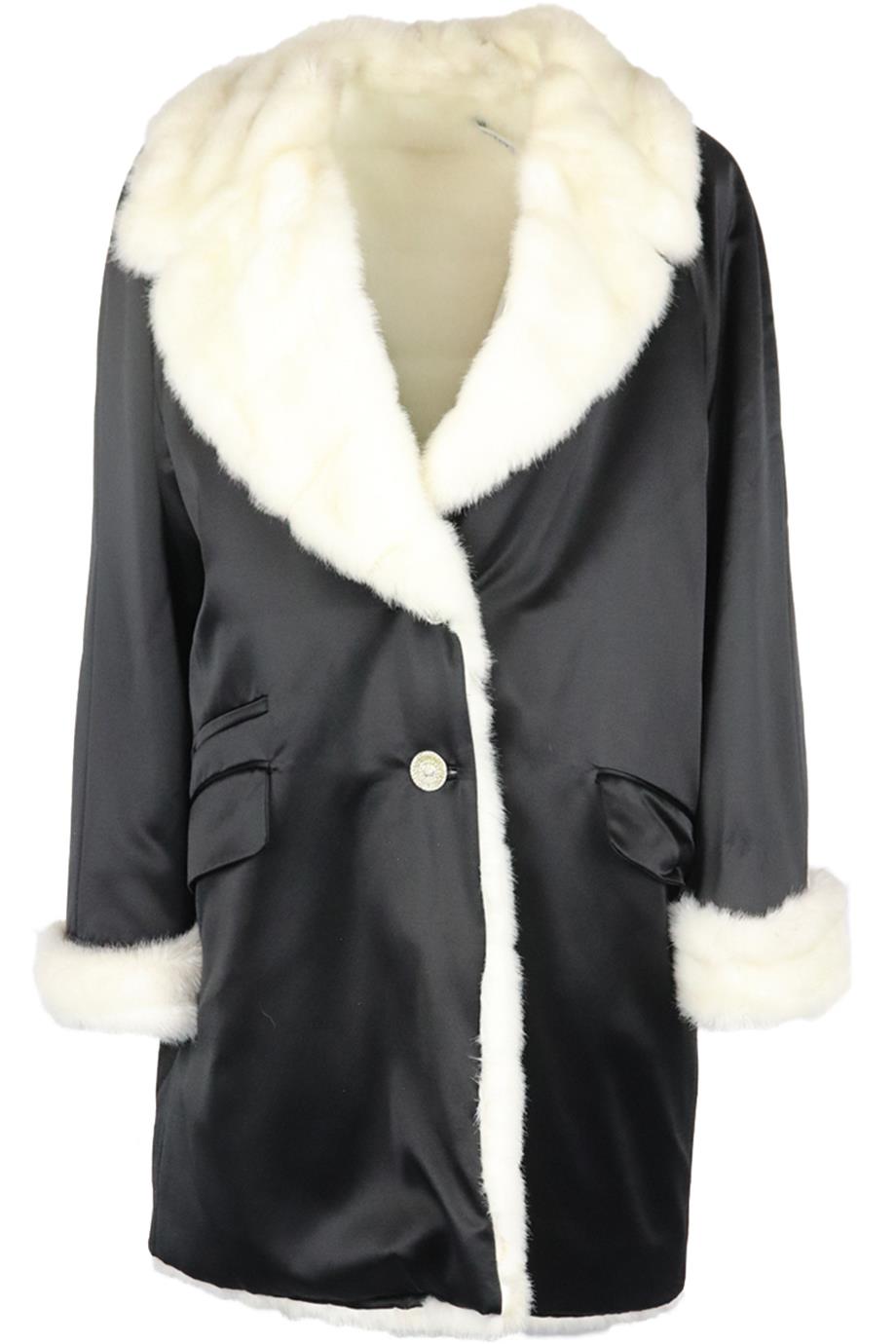 Image of GIANNI VERSACE VERSATILE COUTURE FAUX FUR LINED SATIN COAT IT 42 UK 10